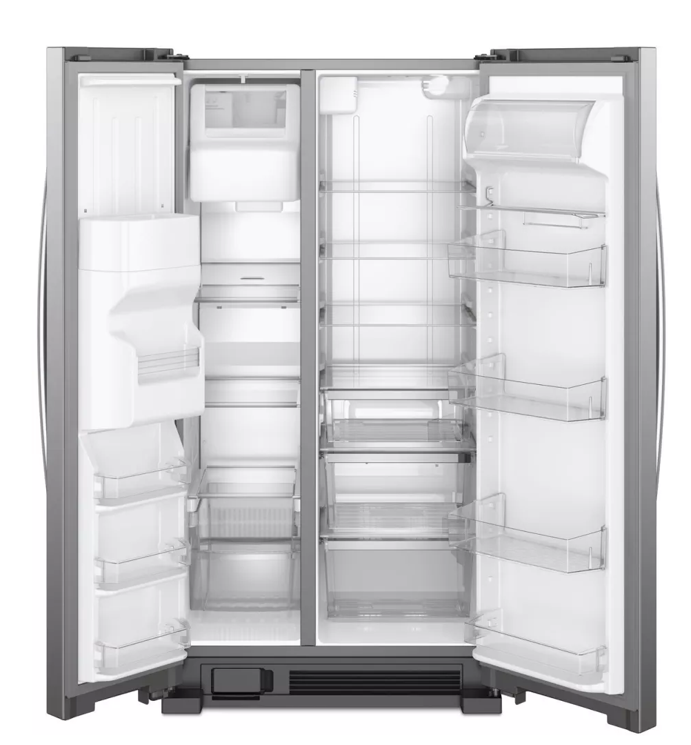 36 Inch Freestanding Side by Side Refrigerator with 24.55 Cu. Ft. Total Capacity, Can Caddy, Frameless Glass Shelves, External Ice/Water Dispenser, EveryDrop™ Water Filtration, and ADA Compliant: Fingerprint Resistant Stainless Steel